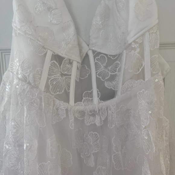 NWT Lulus Radiant Desires White Embroidered Sequin Mini Skater Dress Size XL - Picture 4 of 5